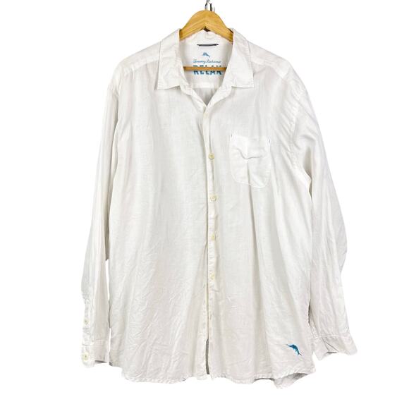 Tommy Bahama White Linen Breezer Button-Up Long Sleeve Men's Shirt Beach XXL - Picture 2 of 10